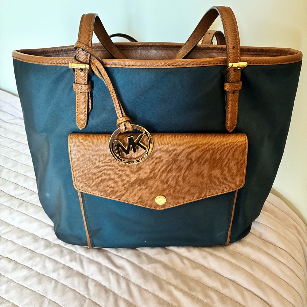 Michael Kors Blue and Tan Tote Bag